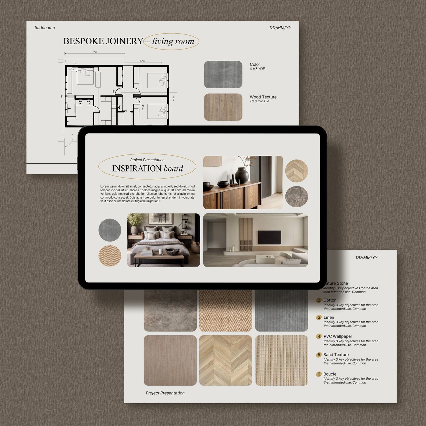 Bundle Simple Interior Design Presentation Template – Includes Project Proposal, FF&E Schedule, Editable in PowerPoint & Canva