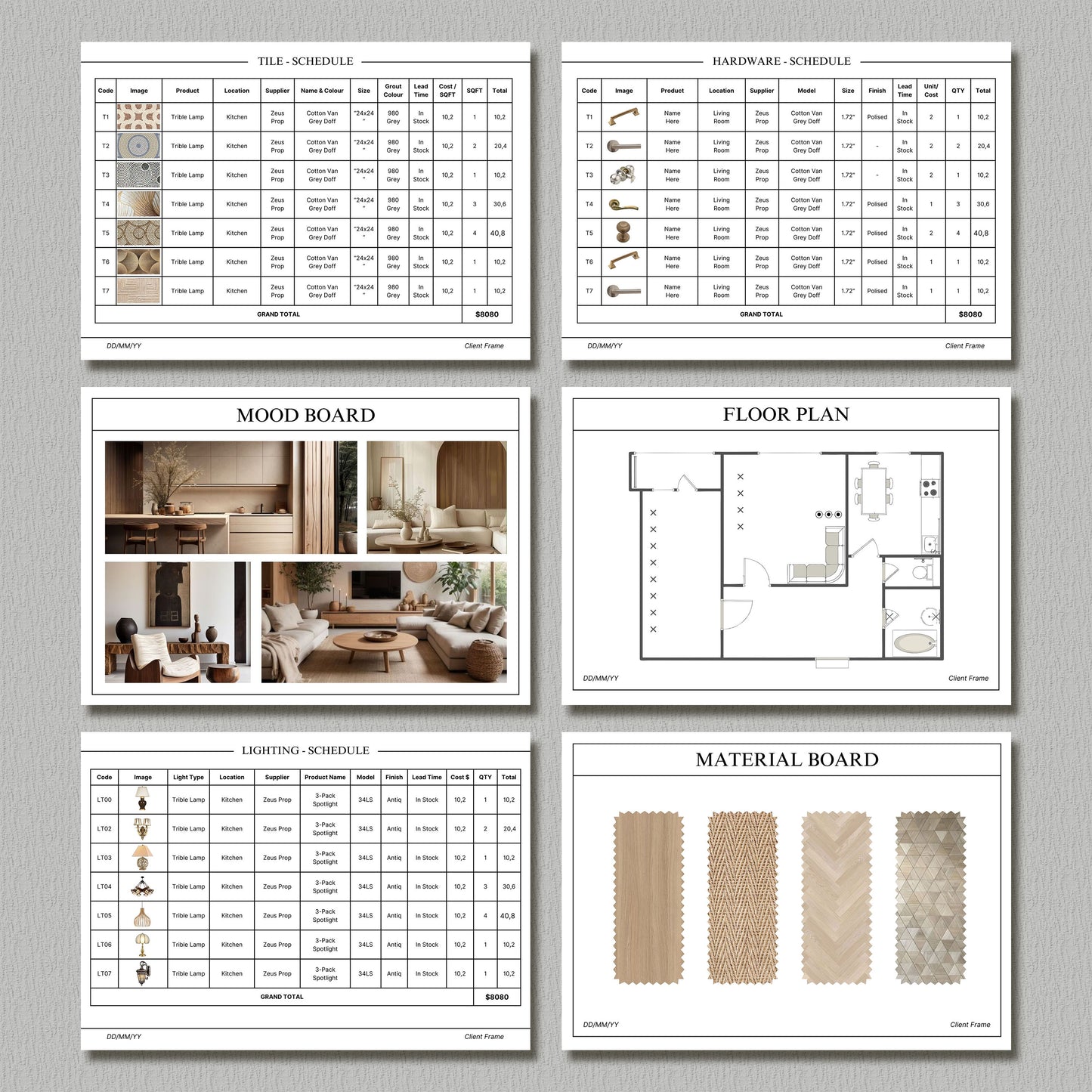 FF&E Schedule Project Template – Comprehensive Interior Design Planner for Furniture, Fixtures, and Finishes with Mood Board