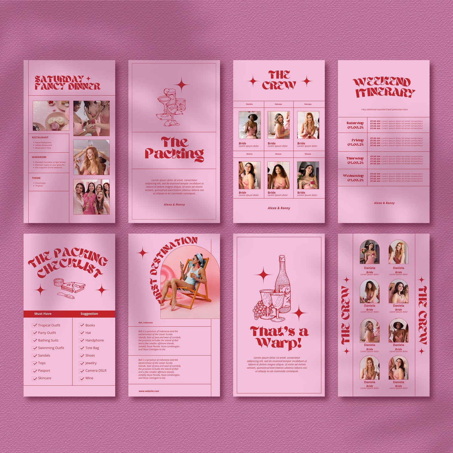 Bachelorette Itinerary PowerPoint Template Canva Bachelor Party Planner Bridesmaid & Bridal Party Guide