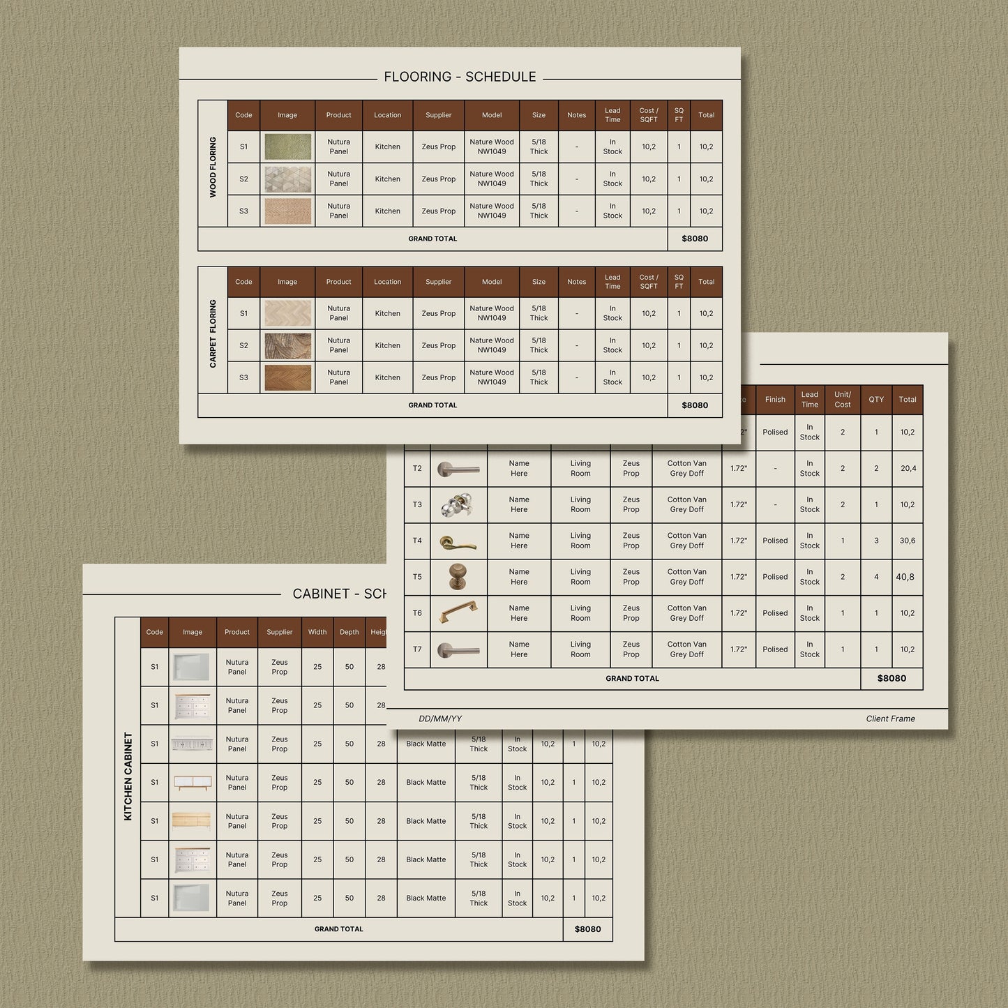 Comprehensive Interior Design FF&E Schedule Template - Furniture, Fixtures, Finishes & Mood Board for Design Projects