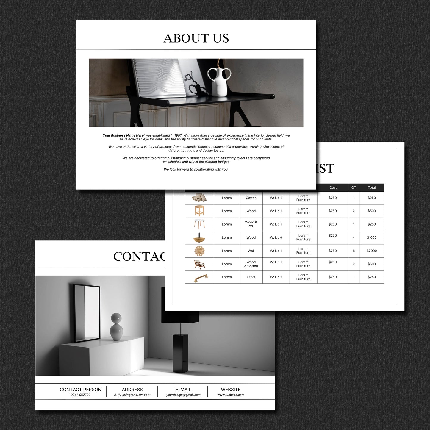 Clean Editable Interior Design Proposal Template for Canva - Client Project Presentation