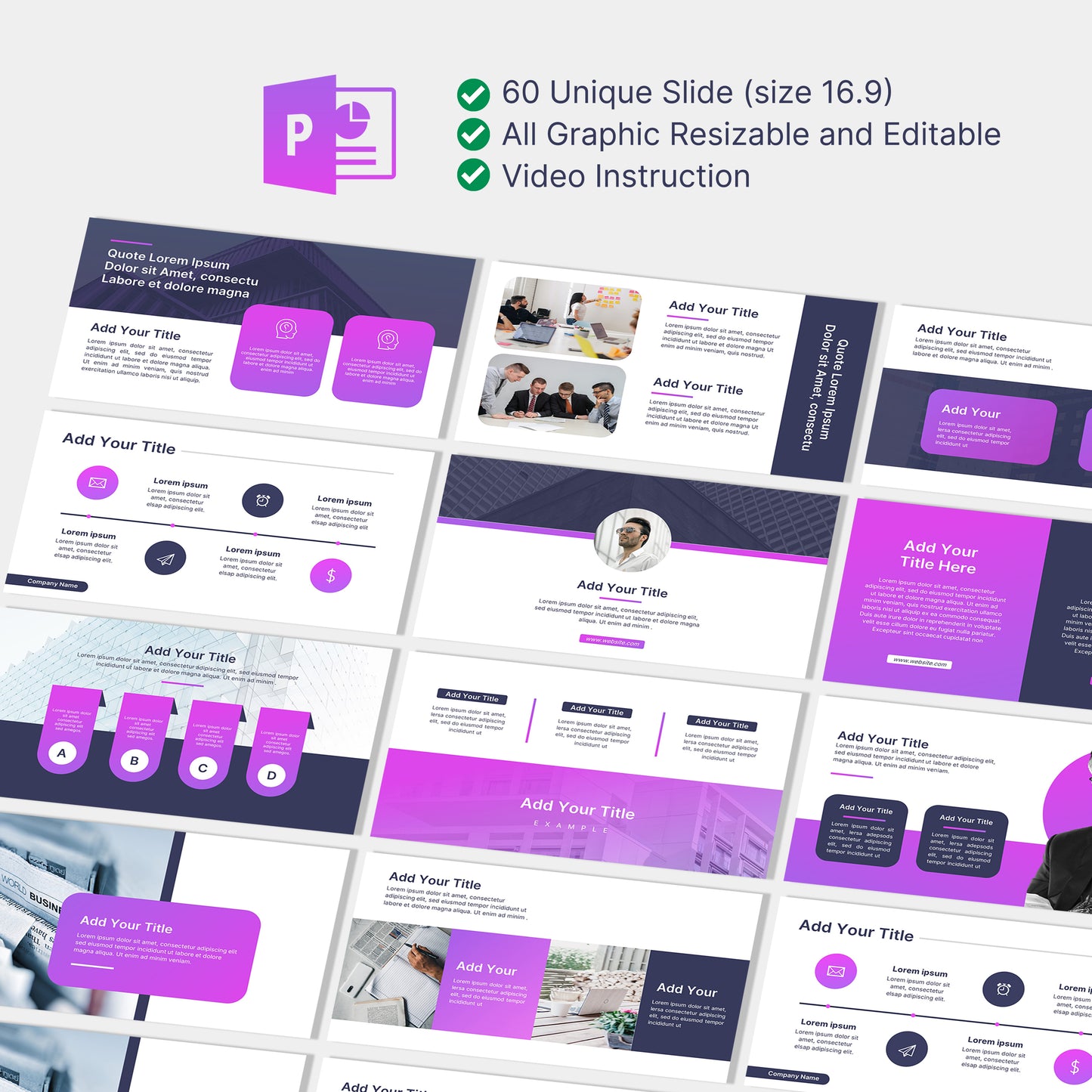 Purple Theme PowerPoint Template - Minimalist Business & Marketing Pitch Deck