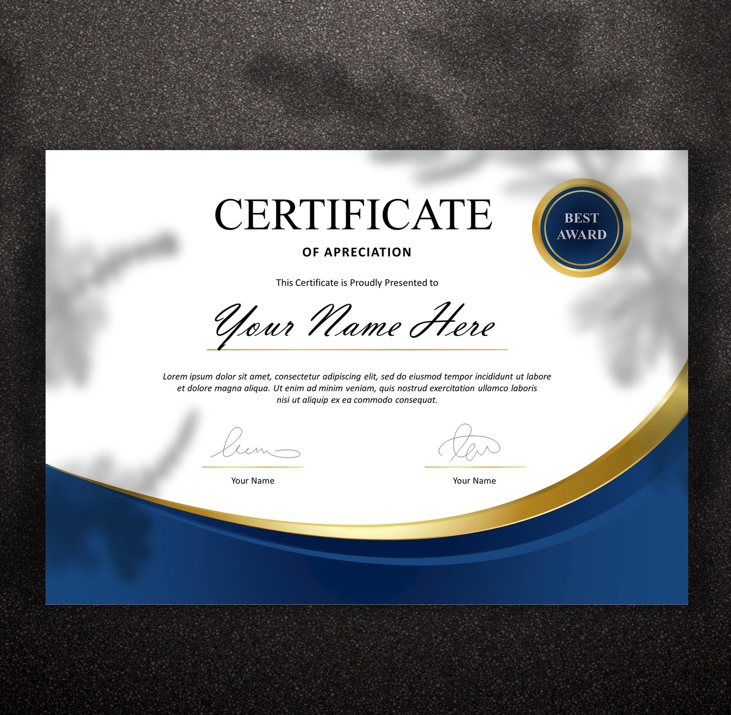 Luxury Blue and Gold Certificate Template - Editable Modern Canva Design for Achievement, Award, Completion & Training