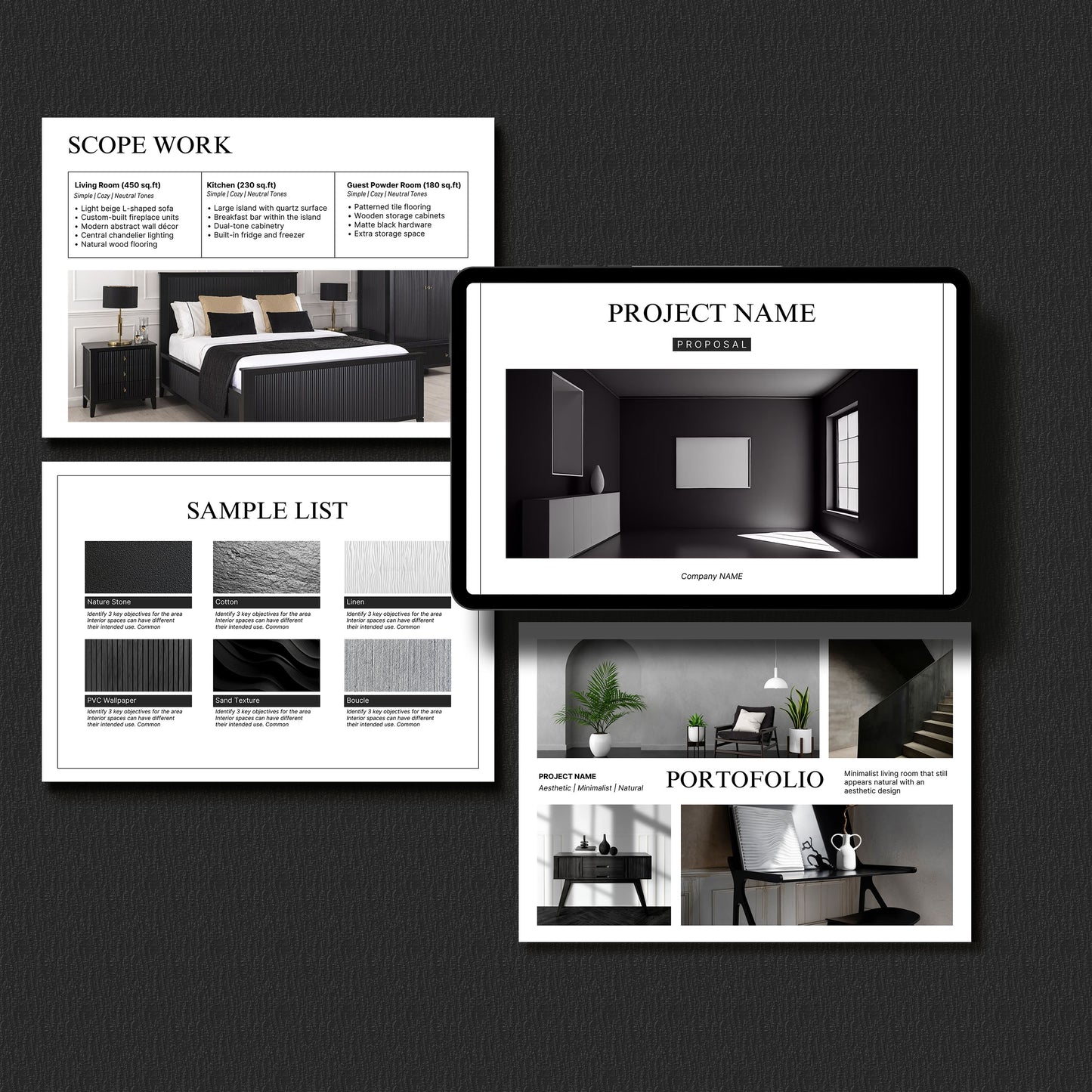 Clean Editable Interior Design Proposal Template for Canva - Client Project Presentation