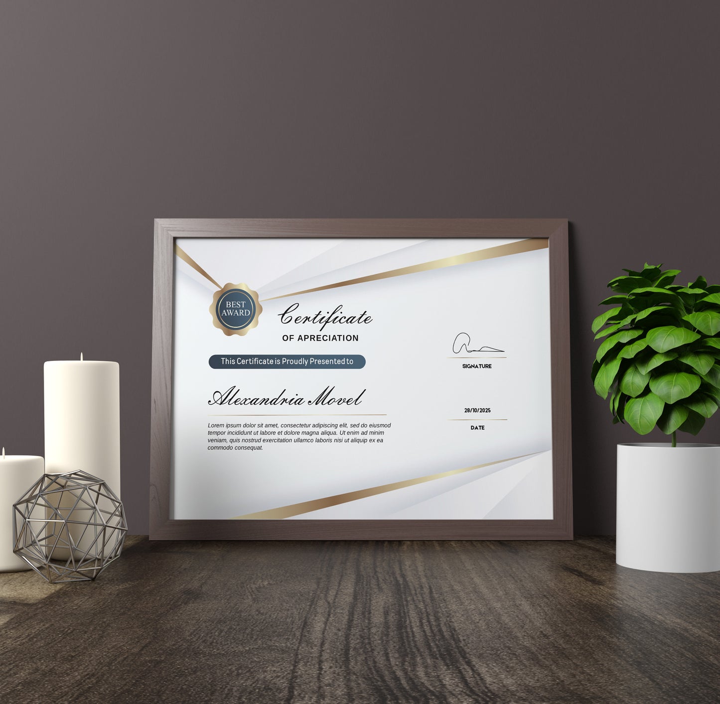 Luxury Clean Gold Certificate Template – Editable Modern Canva Design for Achievement, Award, Completion & Training
