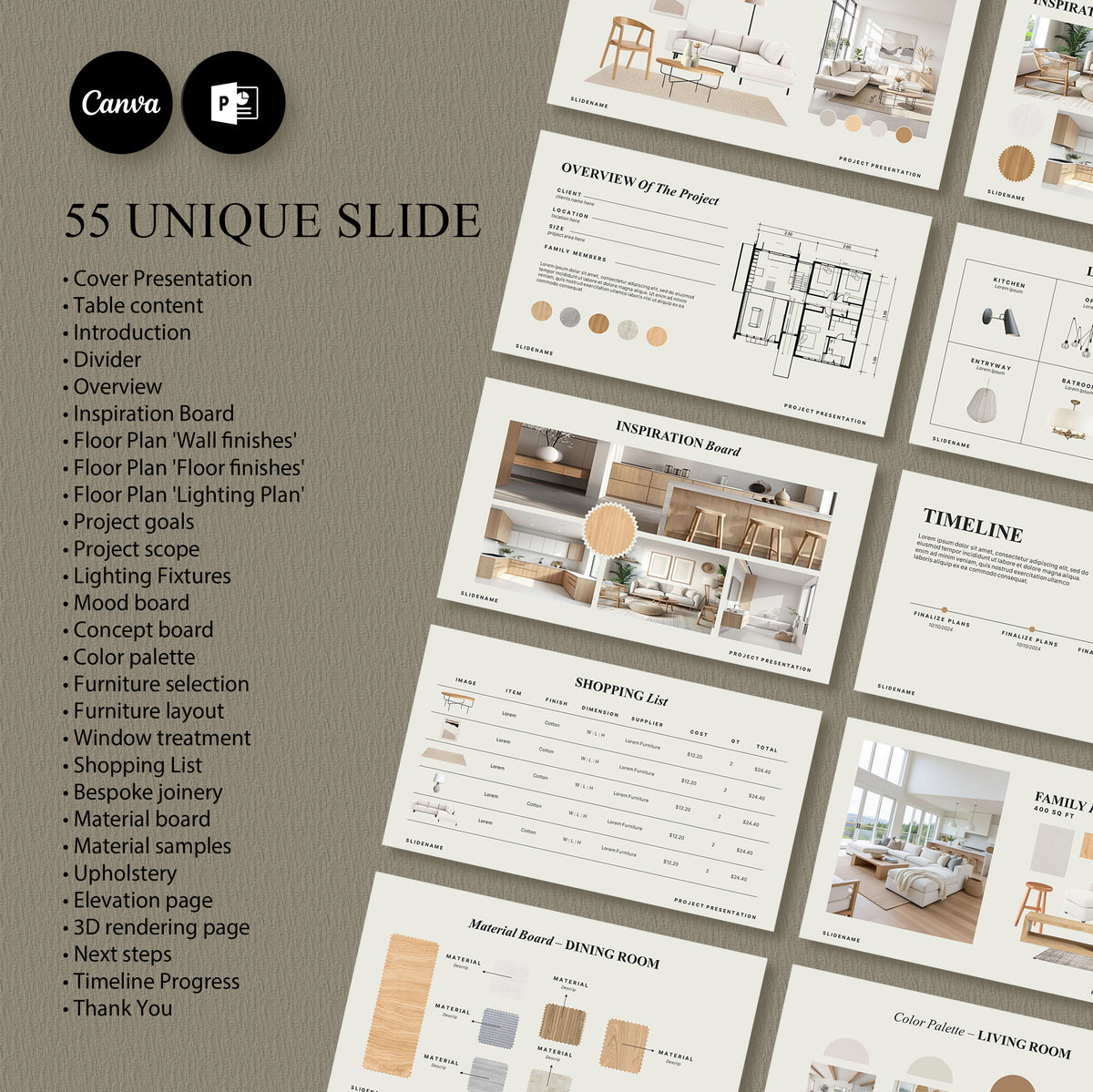 Interior Design Template – Minimalist Canva & PPT Slides – SKY KREASI