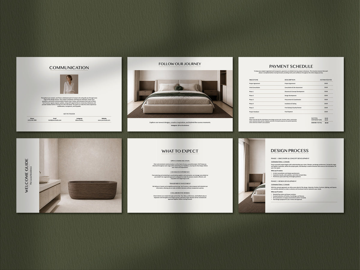 Interior Design Welcome Guide Template | Client Welcome Guide & Presentation | Canva, PowerPoint & InDesign