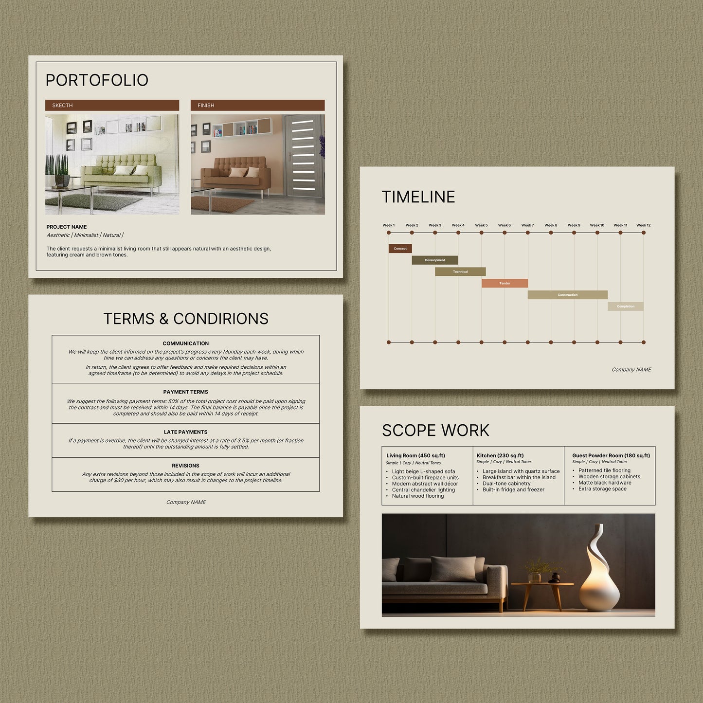 Editable Interior Design Proposal Template for Canva - Professional Client Project Presentation