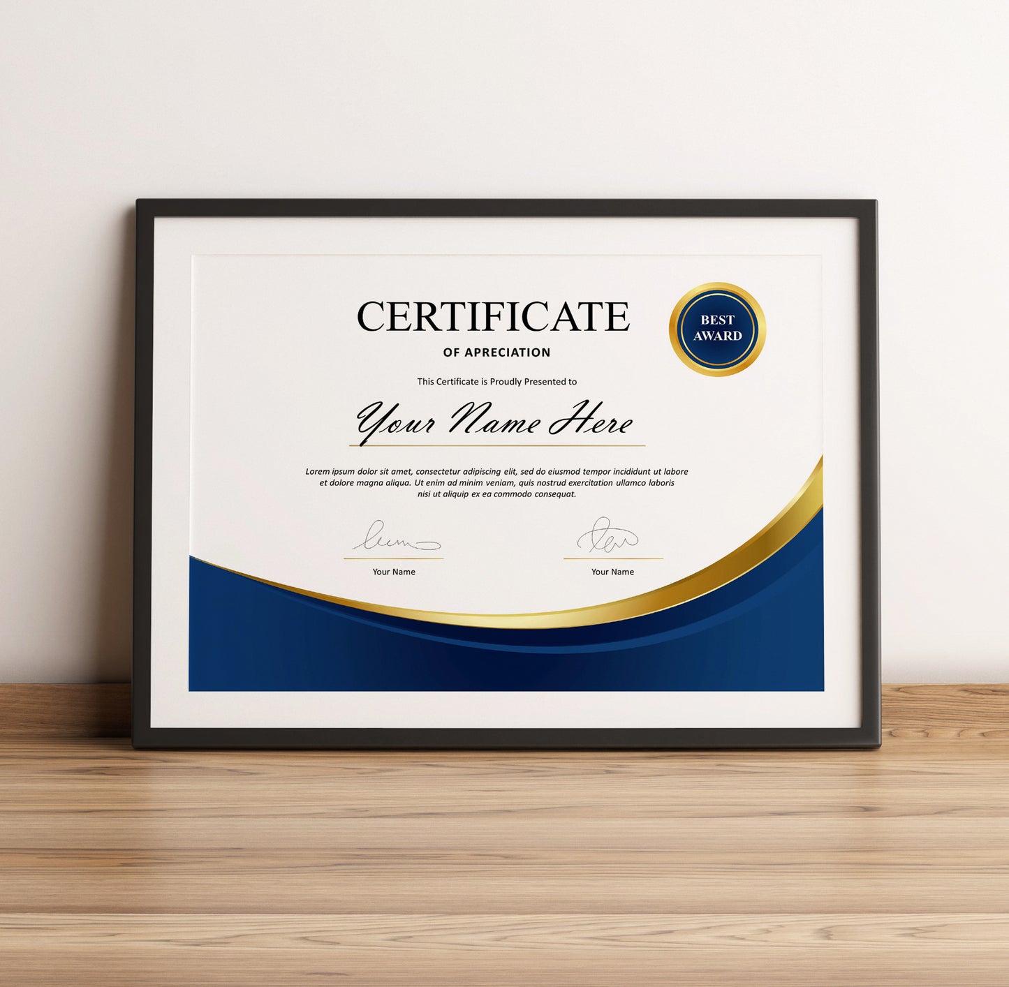 Luxury Blue and Gold Certificate Template - Editable Modern Canva Design for Achievement, Award, Completion & Training
