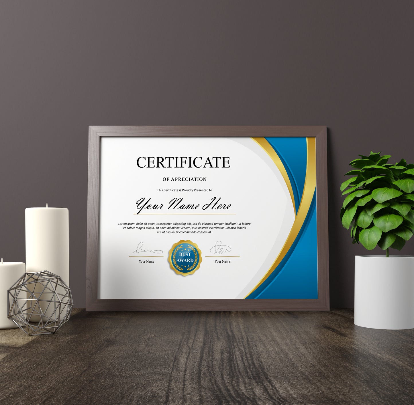 Luxury Blue and Gold Certificate Template - Editable Modern Canva Design for Achievement, Award, Completion & Training