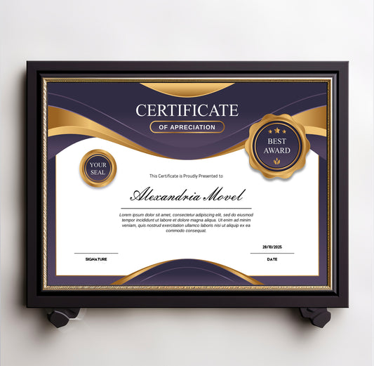 Luxury Purple and Gold Certificate Template – Editable Modern Canva Design for Achievement, Award, Completion & Training