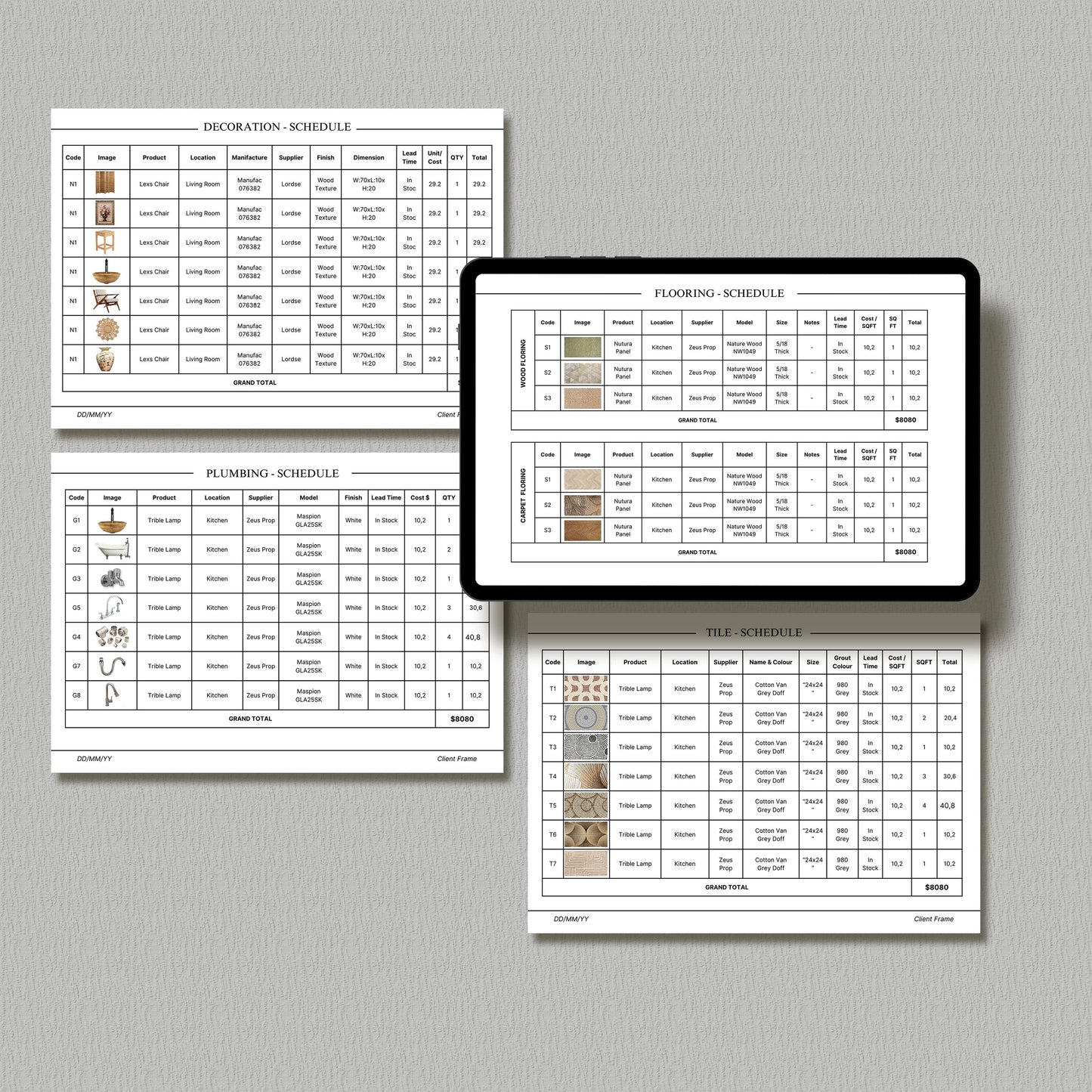 FF&E Schedule Project Template – Comprehensive Interior Design Planner for Furniture, Fixtures, and Finishes with Mood Board