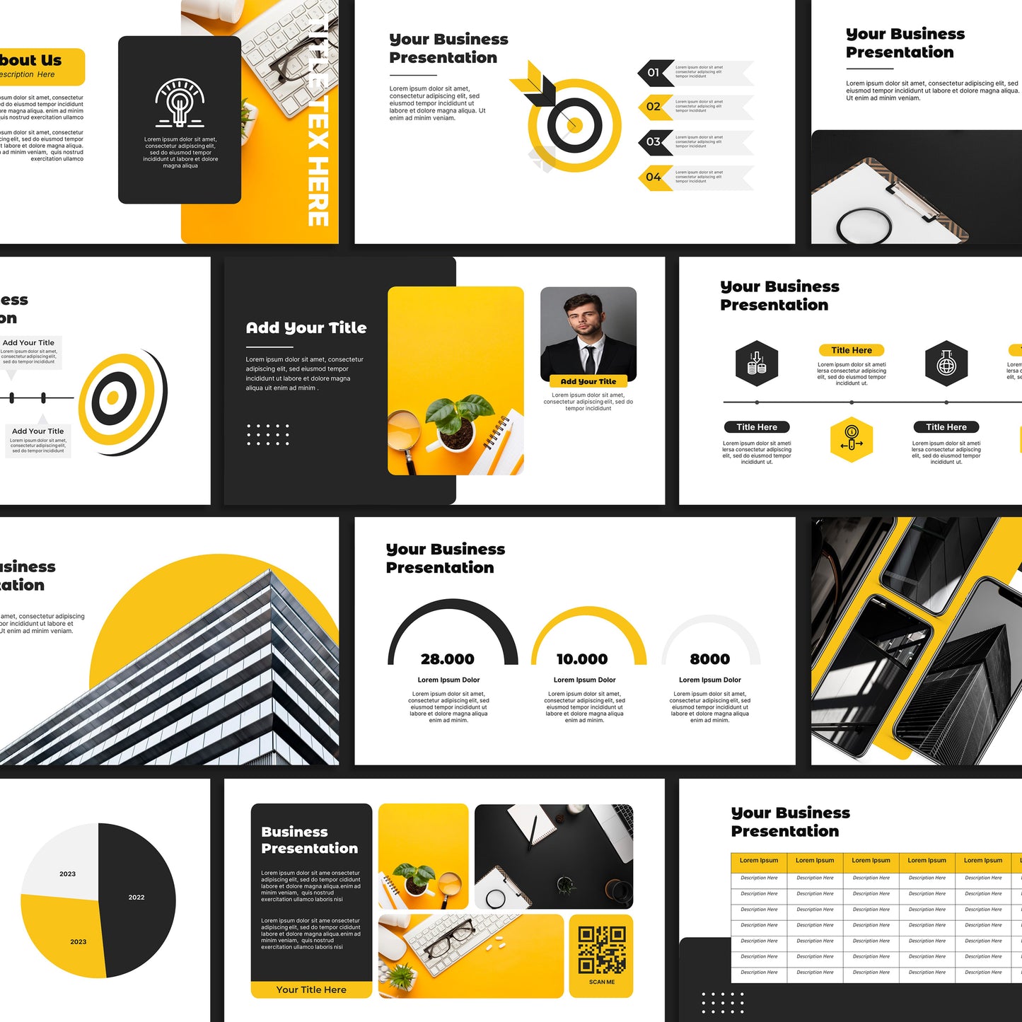 Black & Yellow PowerPoint Template - Modern Business Slide for Report Presentations & Marketing Strategy