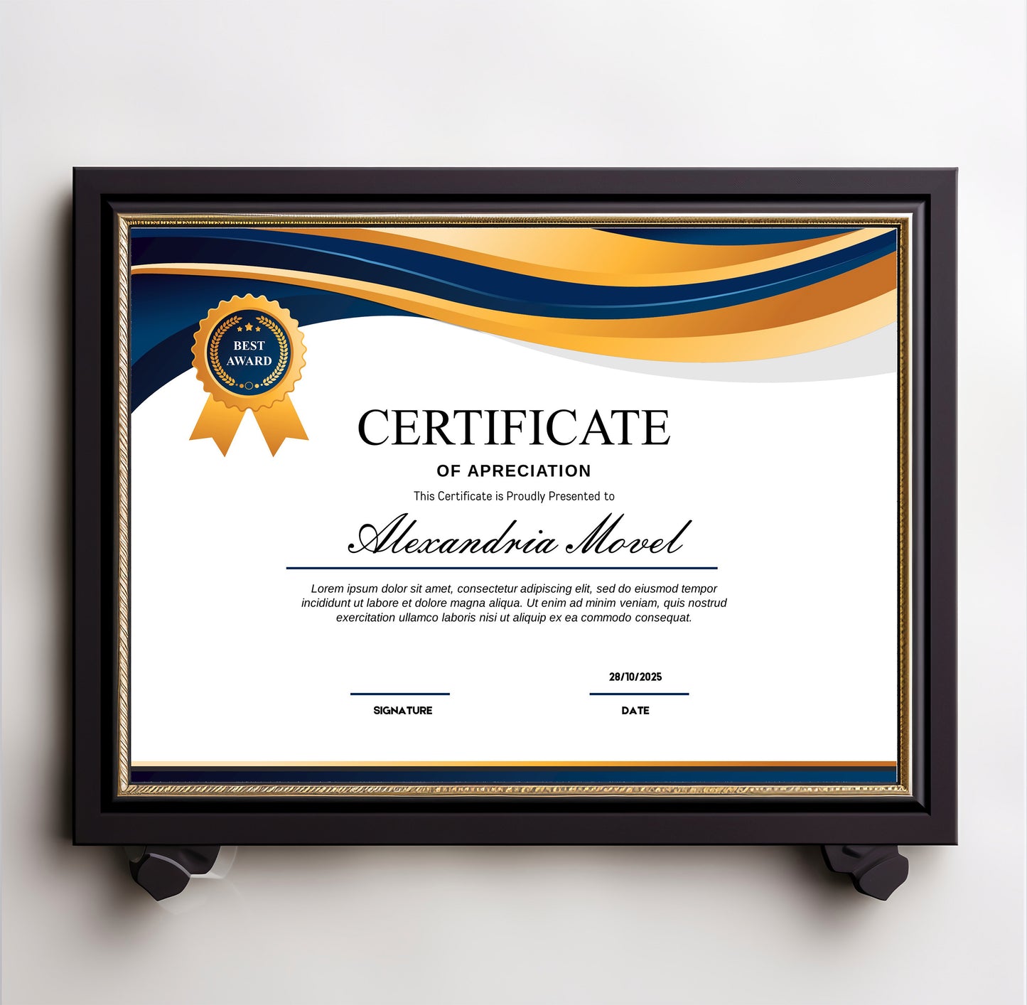 Luxury Blue and Gold Certificate Template - Editable Modern Canva Design for Achievement, Award, Completion & Training