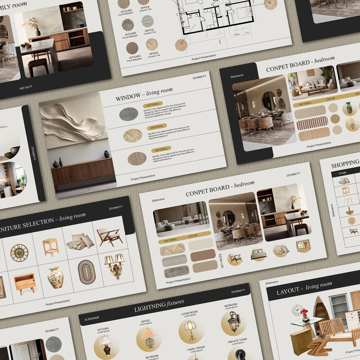 Simple Editable Interior Design Presentation Template for Canva & Powe ...