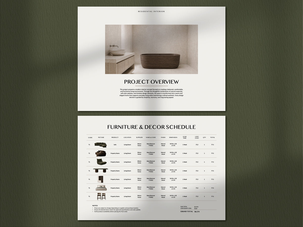 FF&E Schedule Interior Design Template – PowerPoint, Canva & InDesign