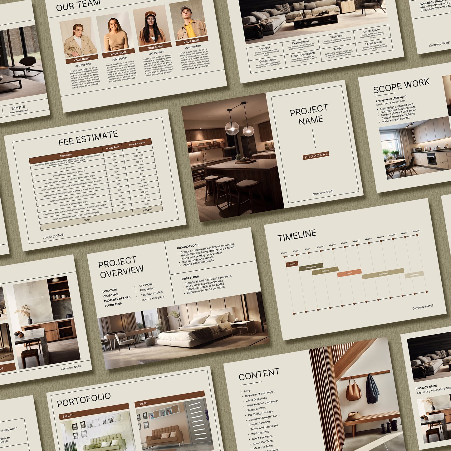 Editable Interior Design Proposal Template for Canva - Professional Client Project Presentation