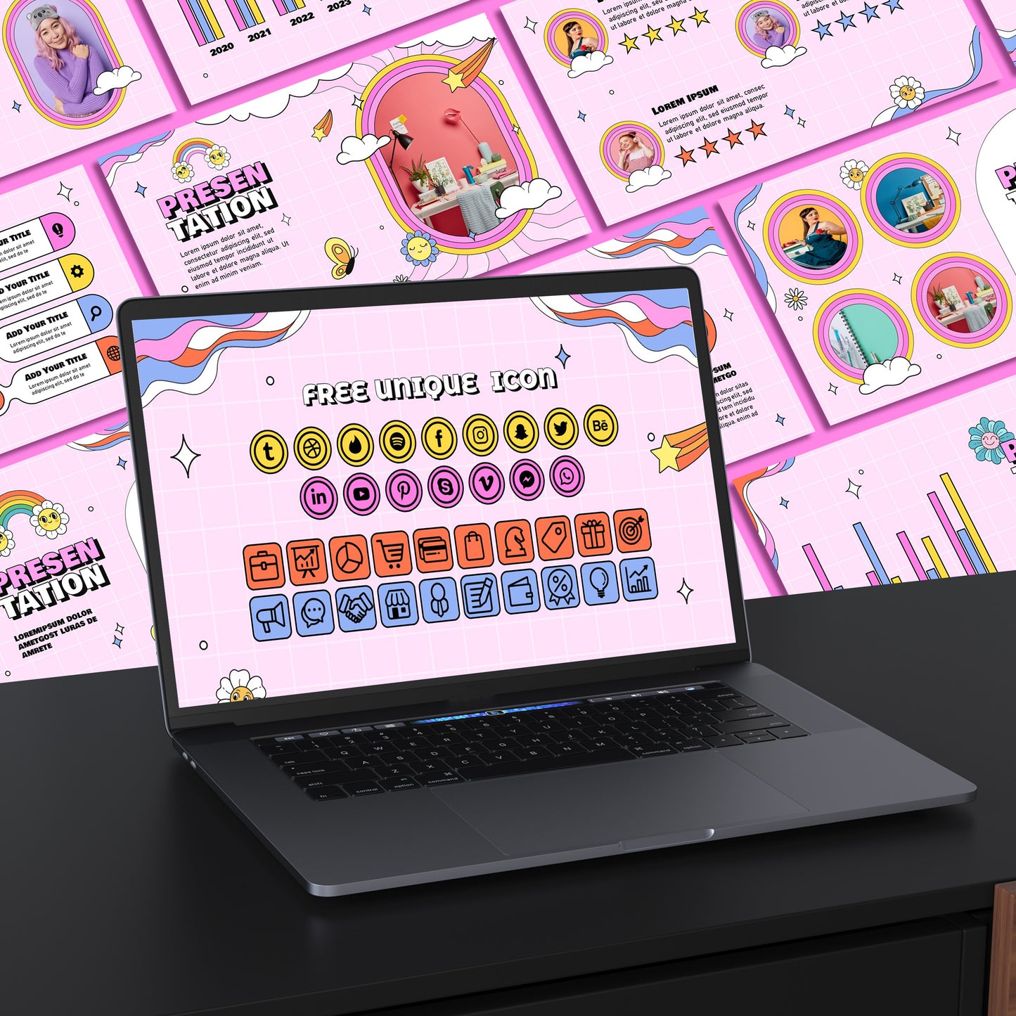 Retro 90s PowerPoint Template - Pink Vintage Business & Creative Slides