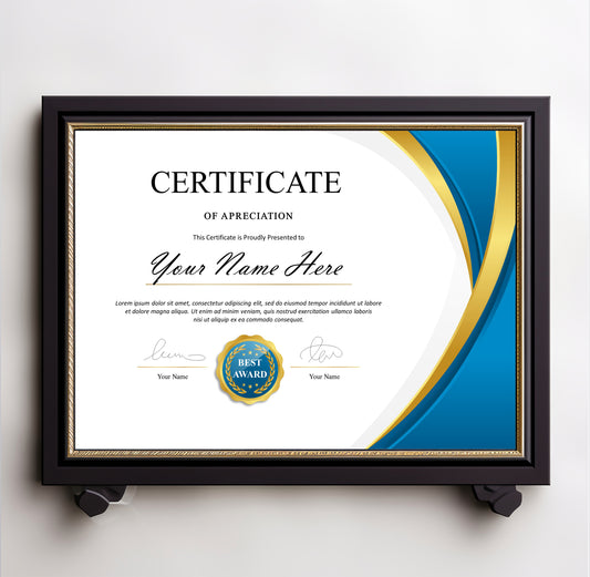 Luxury Blue and Gold Certificate Template - Editable Modern Canva Design for Achievement, Award, Completion & Training