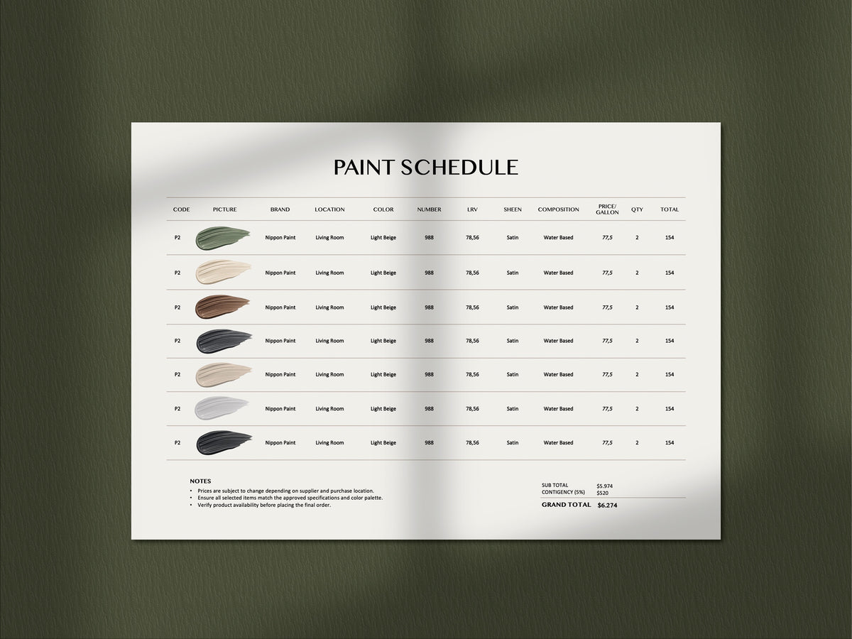 FF&E Schedule Interior Design Template – PowerPoint, Canva & InDesign