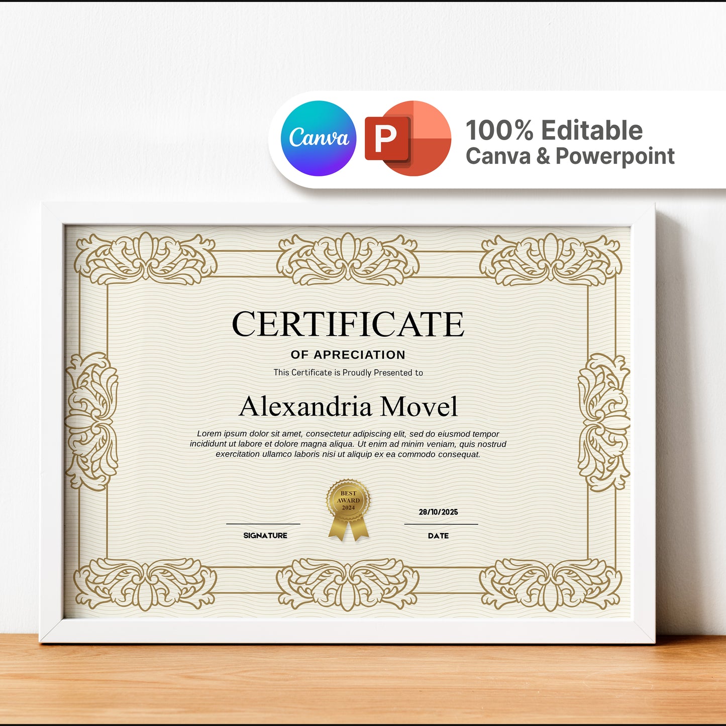 Minimalist Certificate Template – Editable Modern Canva Design for Achievement, Award, Completion & Training