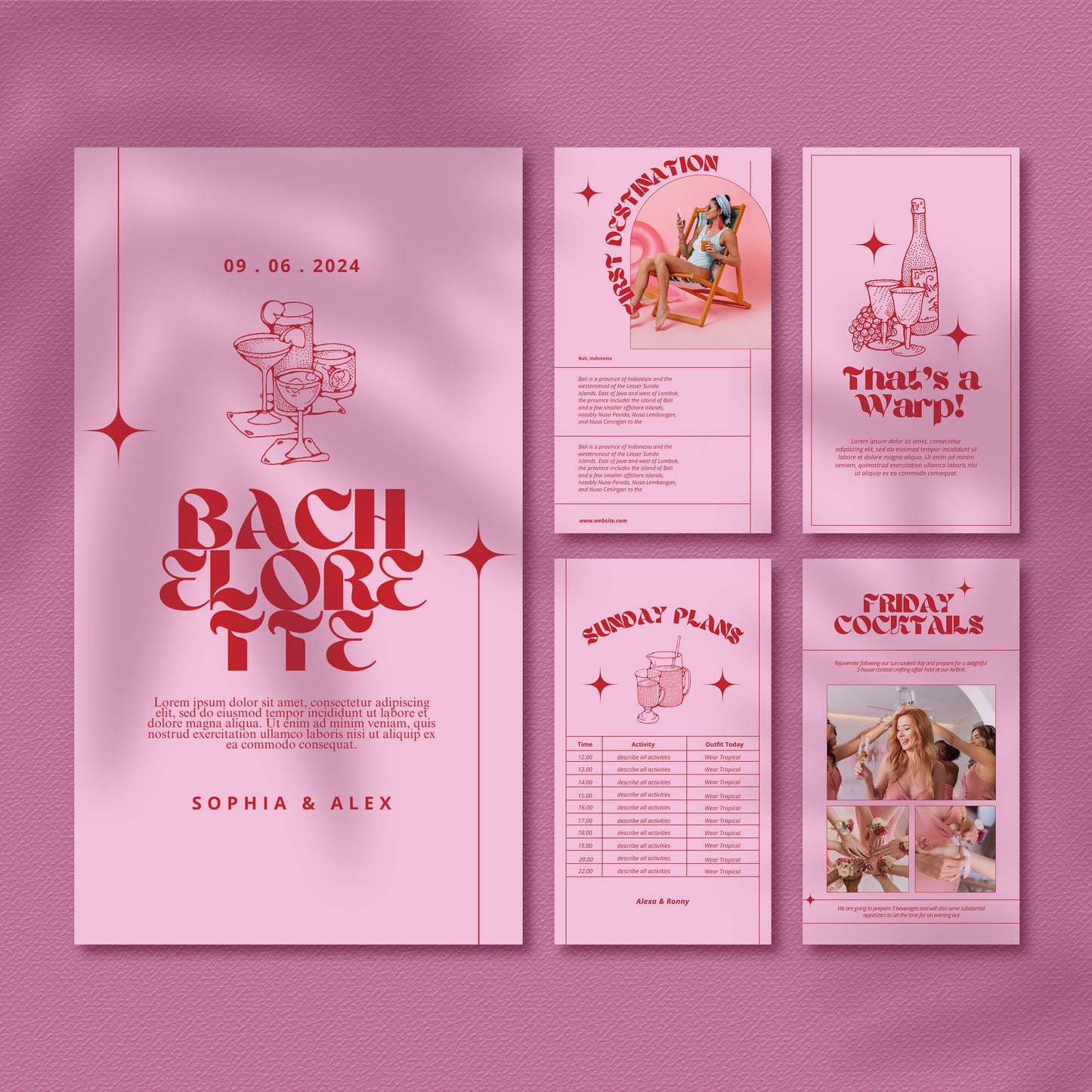 Bachelorette Itinerary PowerPoint Template Canva Bachelor Party Planner Bridesmaid & Bridal Party Guide